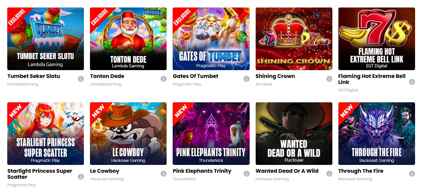 Tümbet Slot Oyunları Lobisi