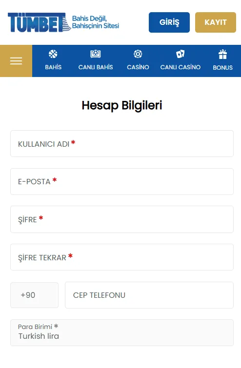 Akıllı telefonda Tümbet mobil giriş sayfası
