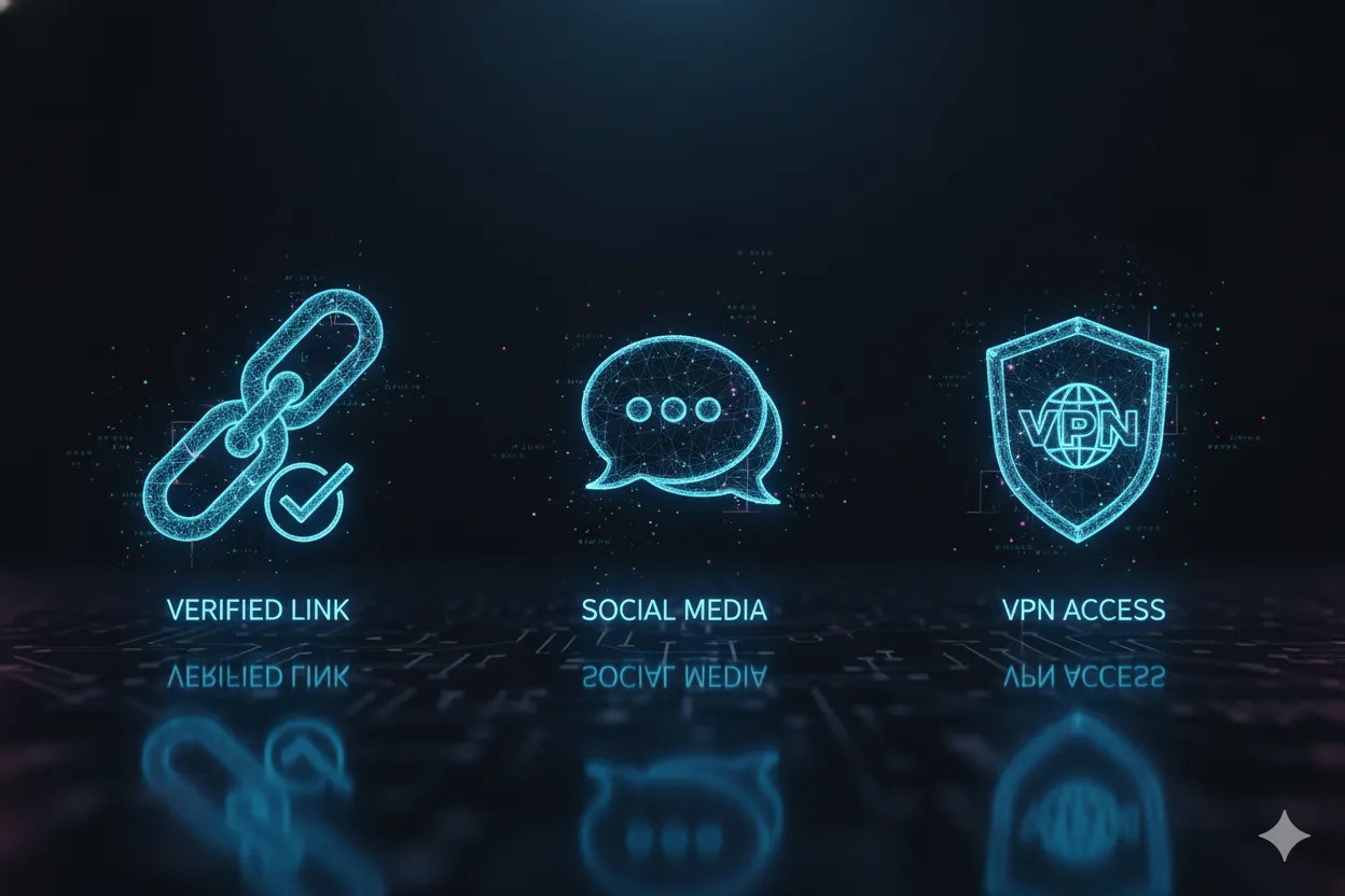 Tümbet'e güvenli erişim yöntemlerini simgeleyen ikonlar